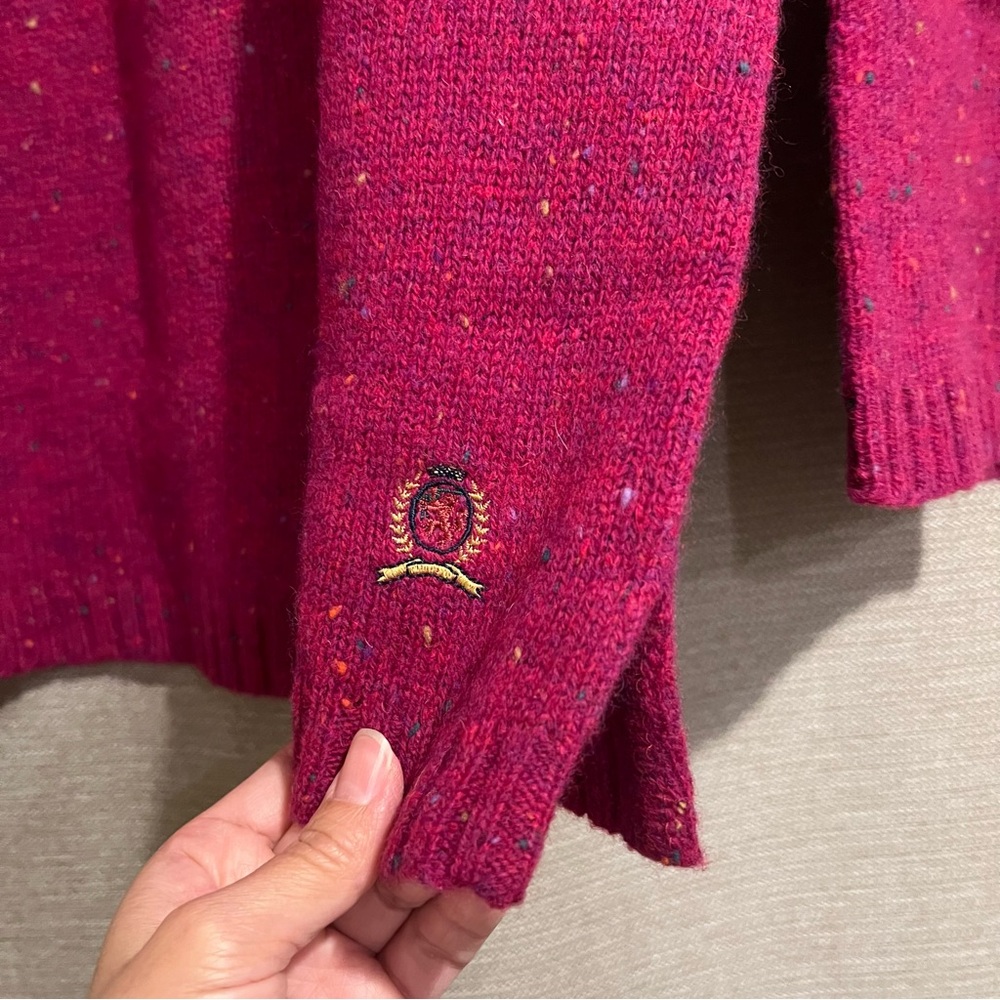 Tommy Hilfiger Velvet Wool Colorful Speckled Polo Sweater Classic Preppy - Picture 6 of 13